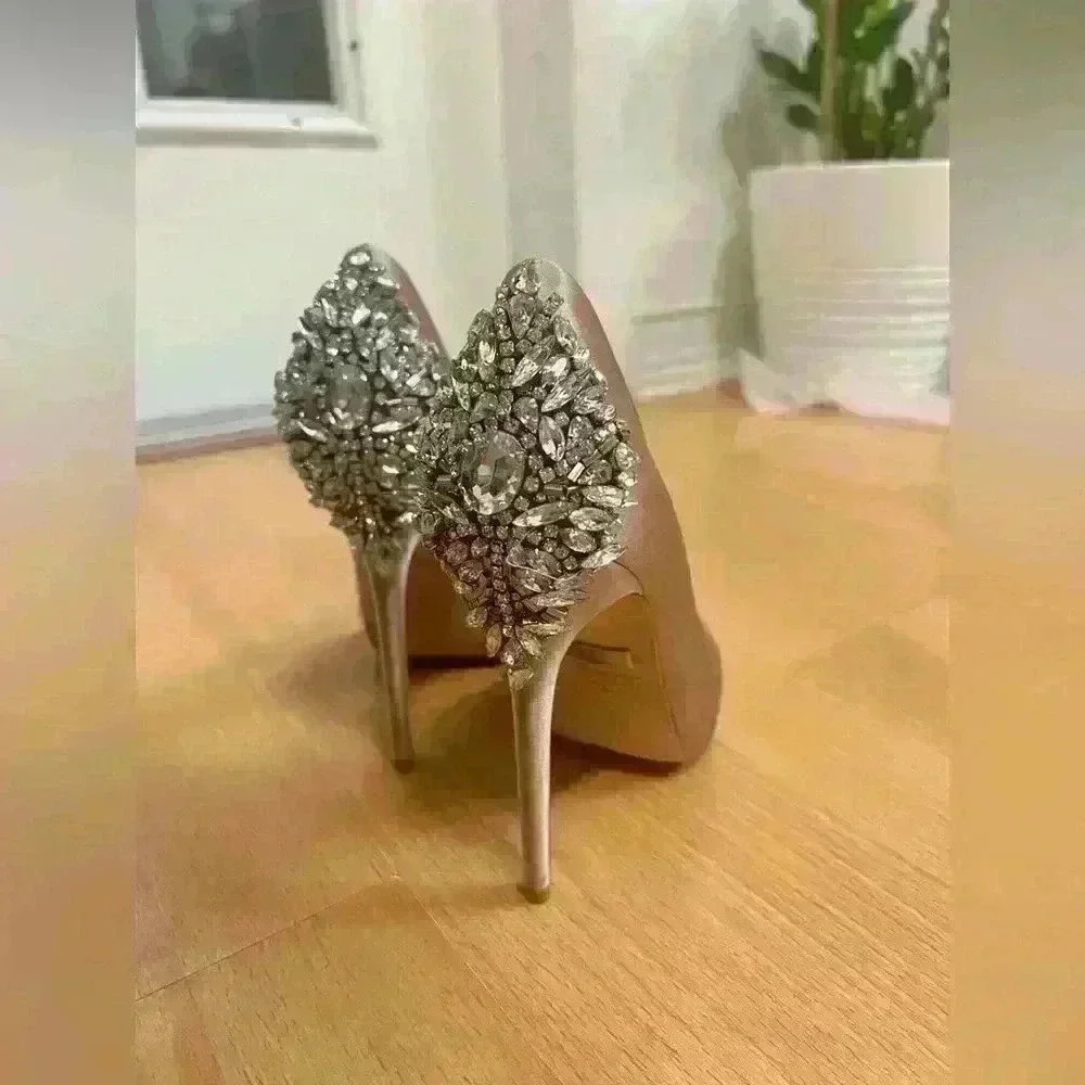 Badgley Mischka Kiara Crystal Heel Rose Gold Platform Pumps Size 5.5 - Picture 6 of 9